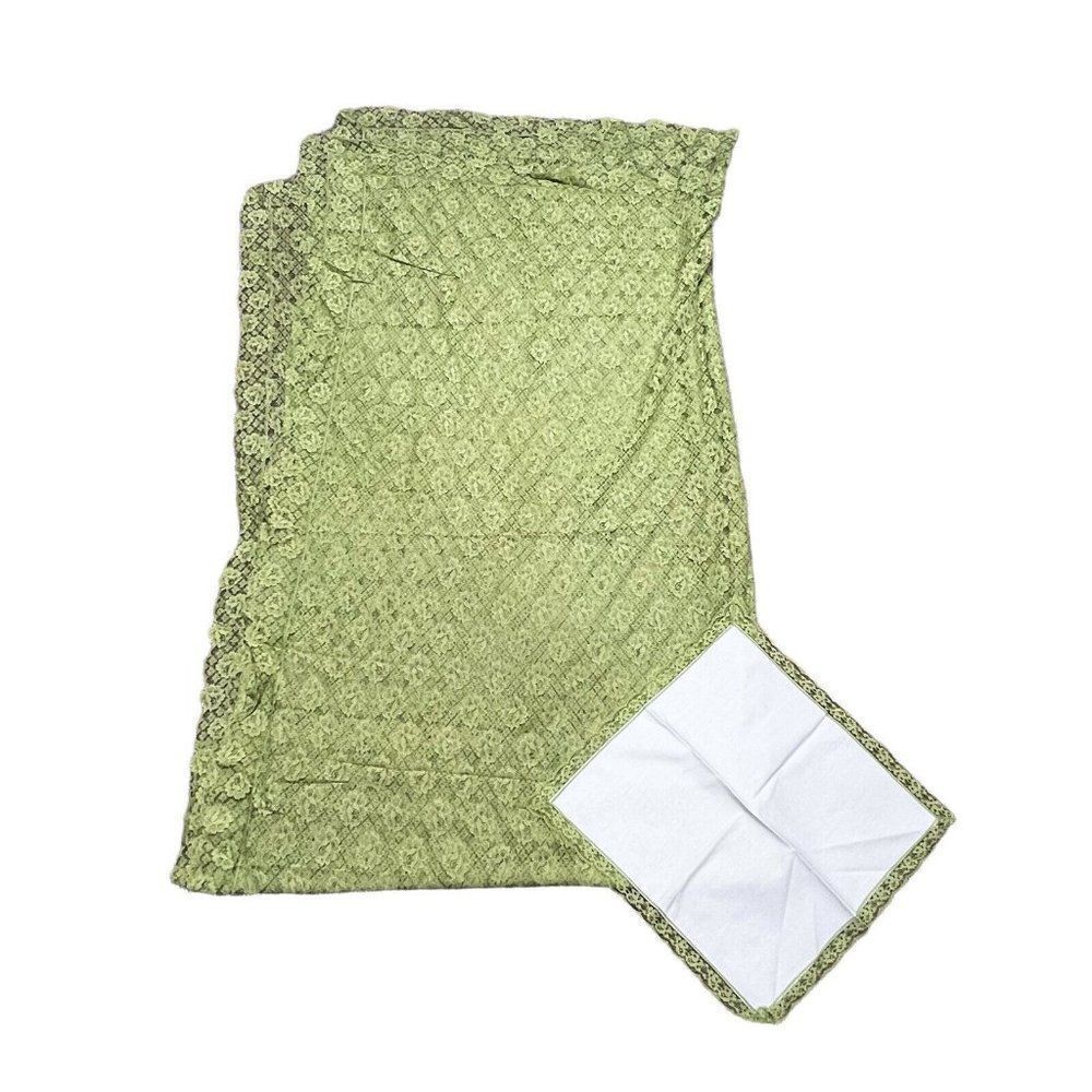 Green Lace Polyester Embroidered Embroidery Cutwork Tablecloth 12 Tablemats 56"